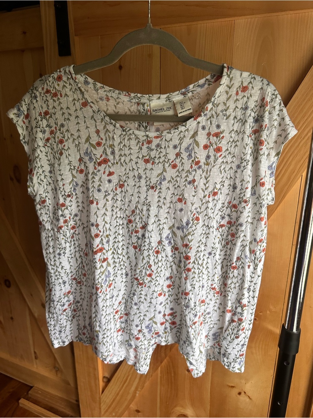 Rachel Zoe White Floral Short-Sleeve Tee with Orange and Lavender Accents